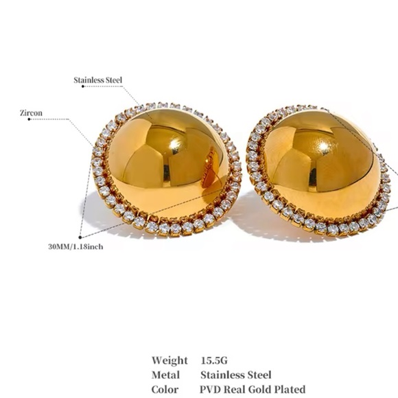 ◾️Silver Bling Cubic Zirconia Round Big Stud Earrings - Picture 5 of 11